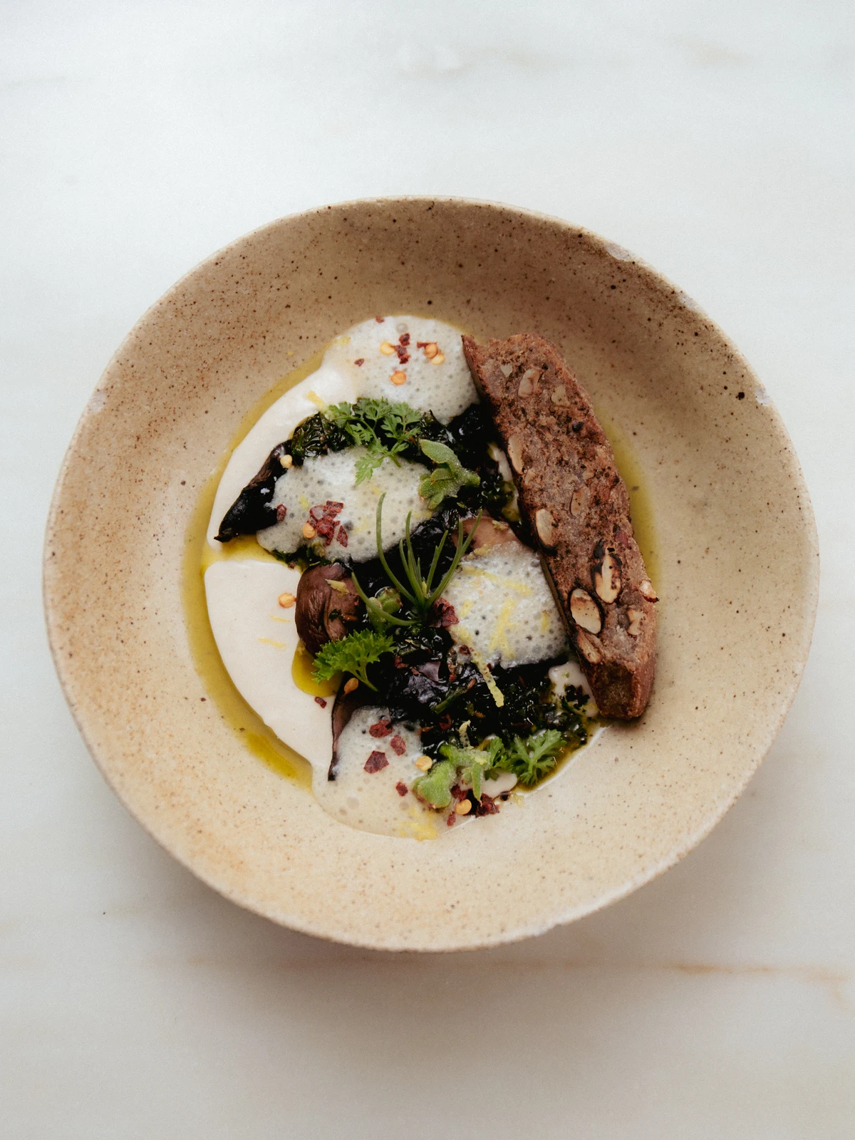 oat & garlic cream · portobello mushrooms