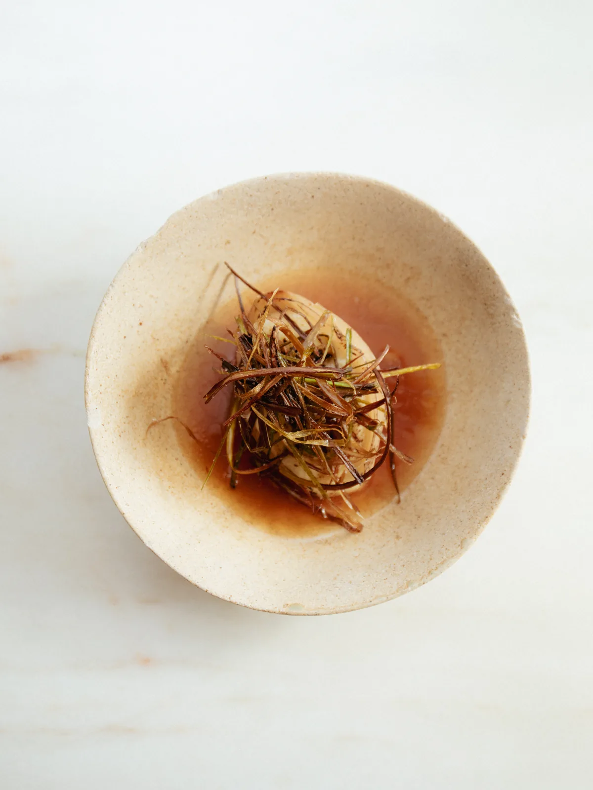 stuffed onion · poached leek cream · miso broth
