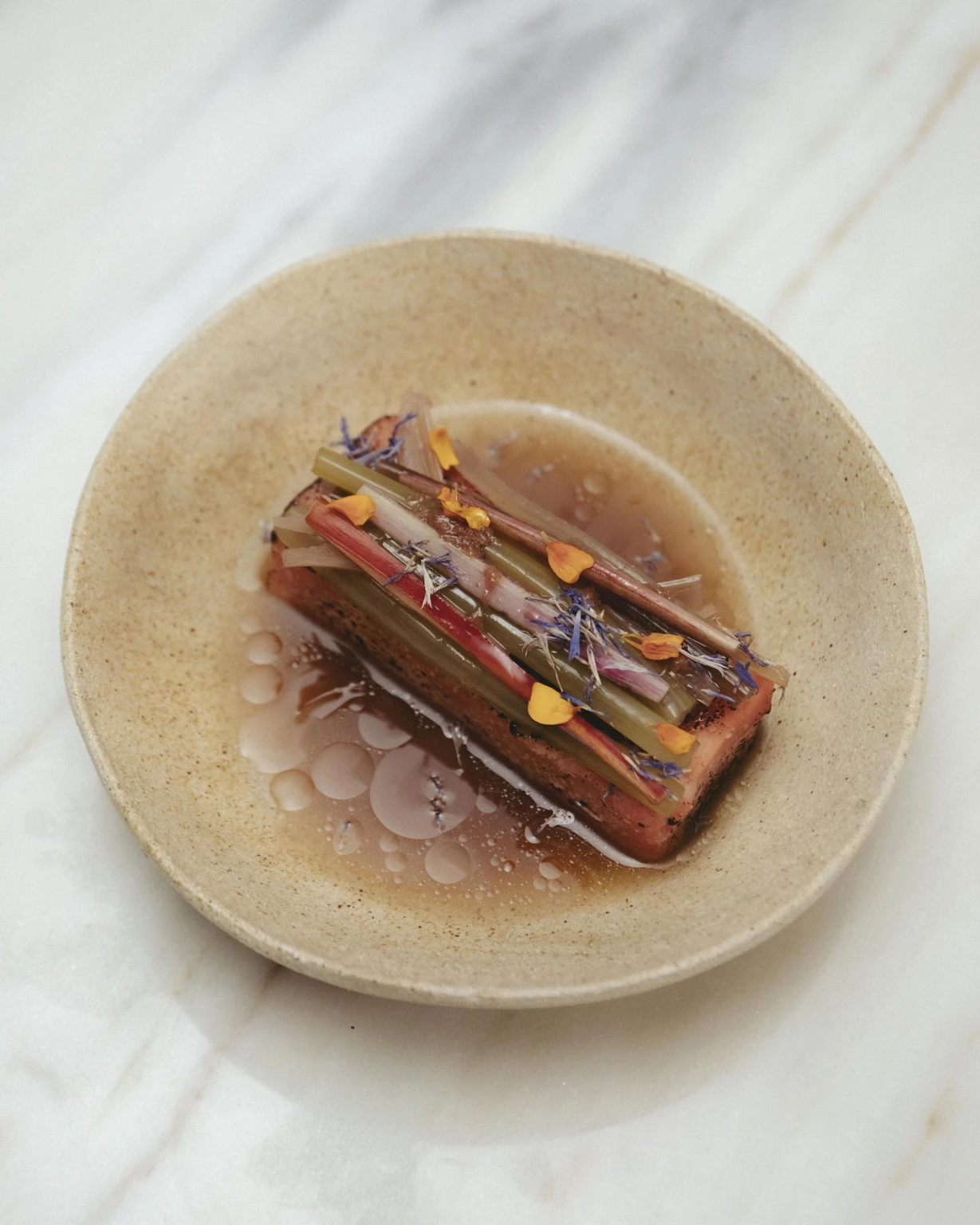 rhubarb, cornflowers, broth