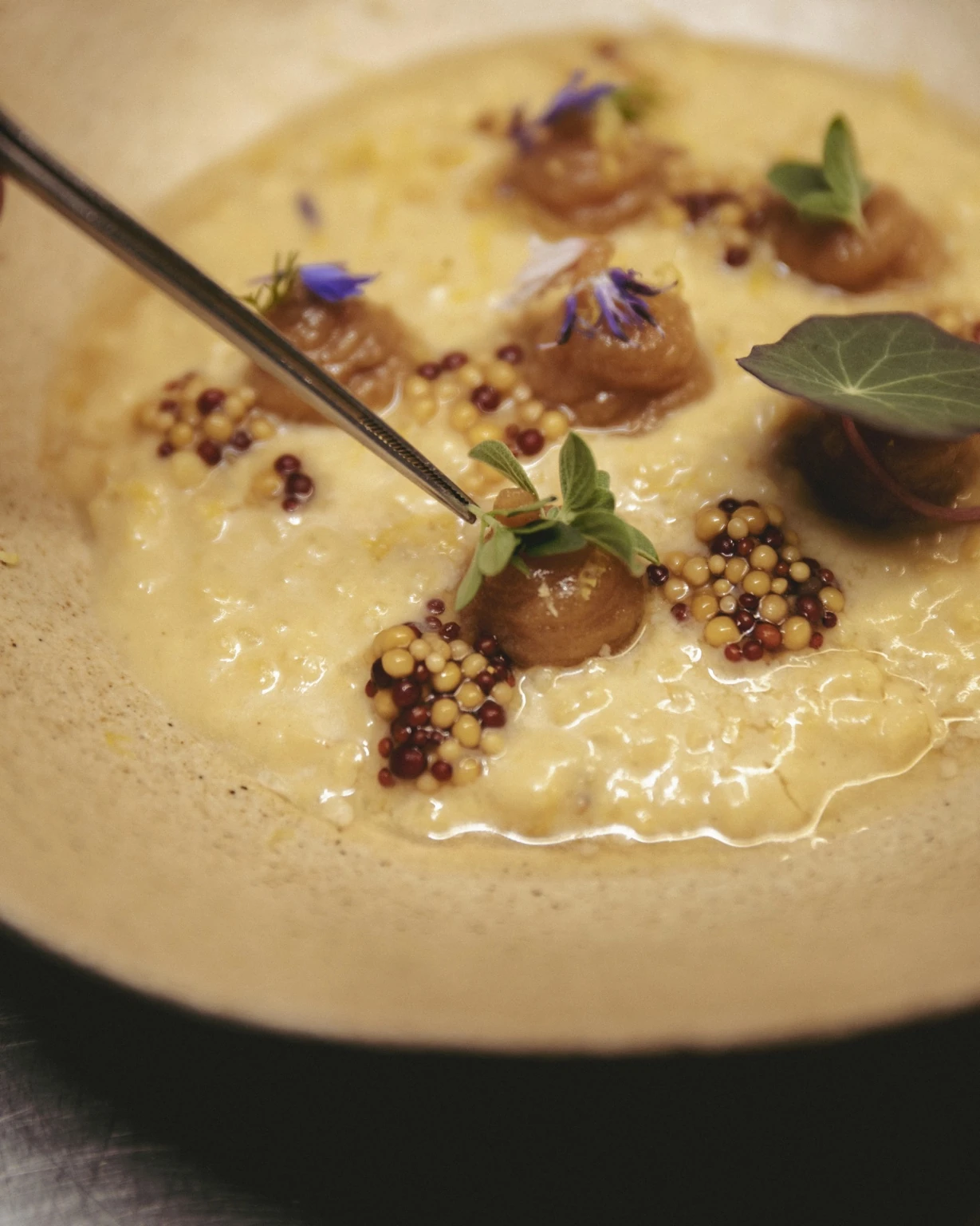 grain risotto, nasturtium