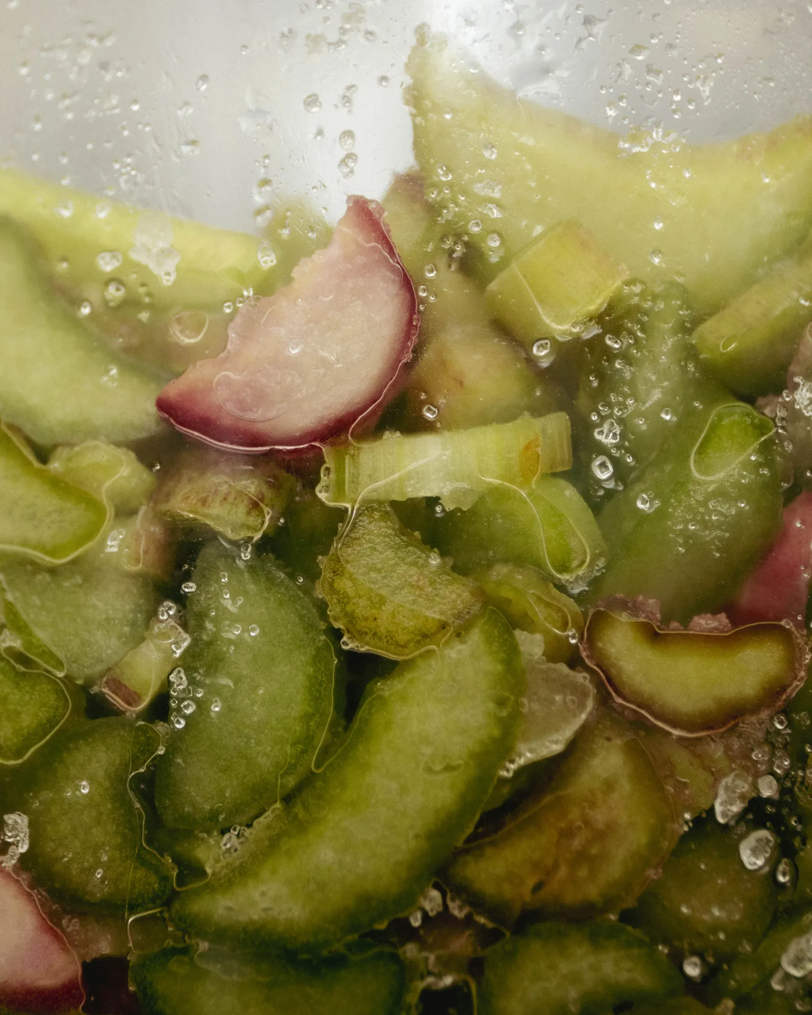 rhubarb macerating in sugar